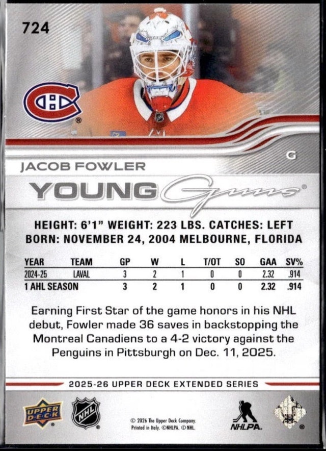 4 Card Lot-Montreal Canadiens Young Guns 2025-26 UD Ext. Series - photo 2