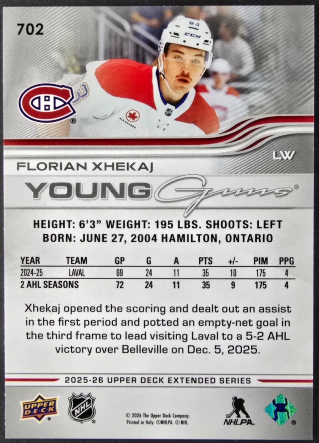 4 Card Lot-Montreal Canadiens Young Guns 2025-26 UD Ext. Series - photo 4