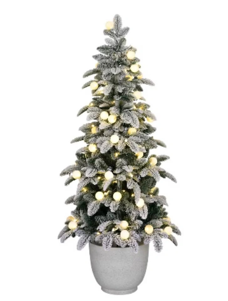 LED Pre-Lit Flocked Pine Potted Tree 4.5 ft