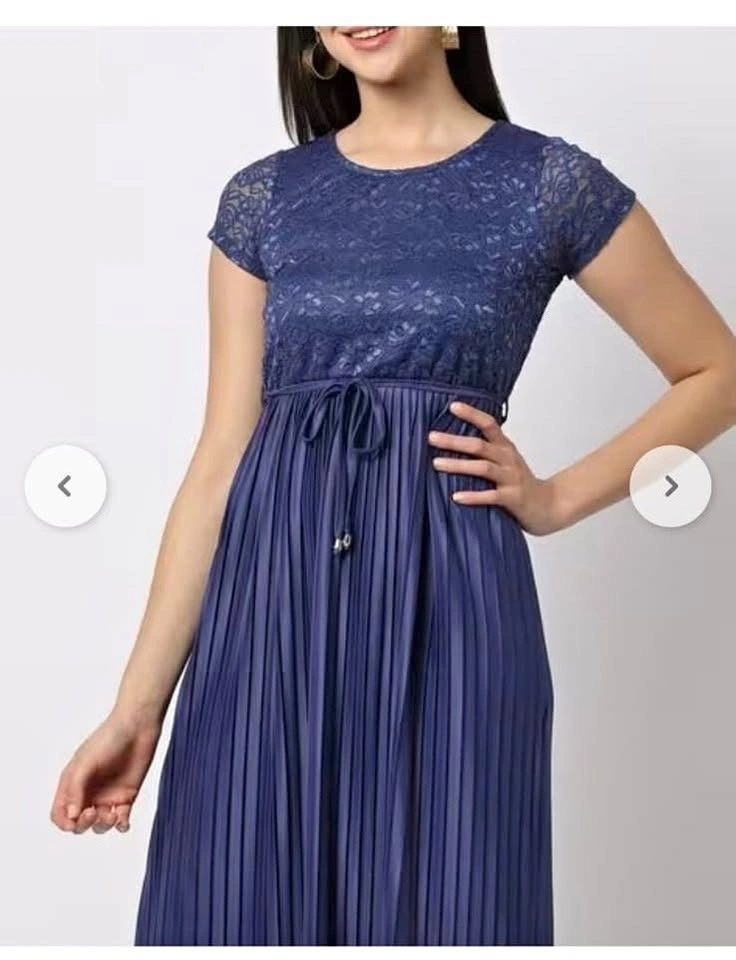 New Lace Pleated Satin Dress