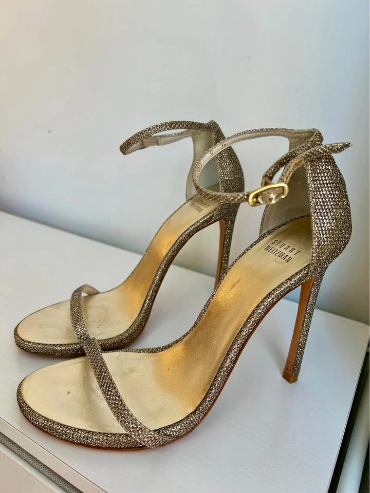 Stuart Weitzman Gold Glitter Nudist Sandals
