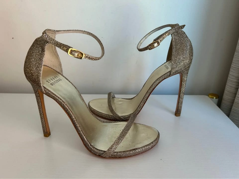 Stuart Weitzman Gold Glitter Nudist Sandals - photo 2