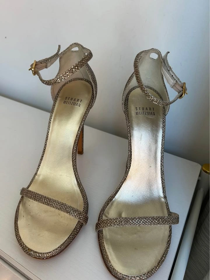 Stuart Weitzman Gold Glitter Nudist Sandals - photo 3