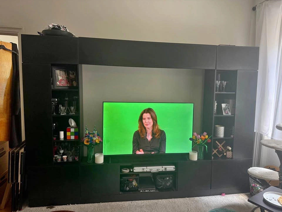 Black Wood Entertainment Center TV Console with Cabinets