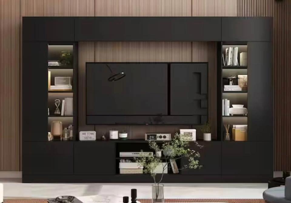 Black Wood Entertainment Center TV Console with Cabinets - photo 2