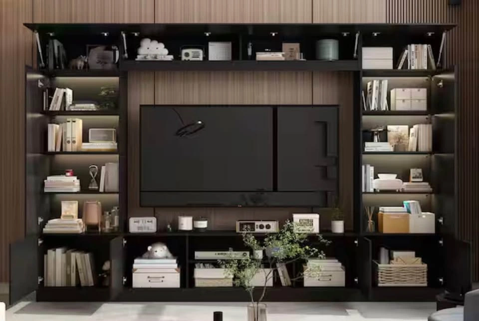 Black Wood Entertainment Center TV Console with Cabinets - photo 3