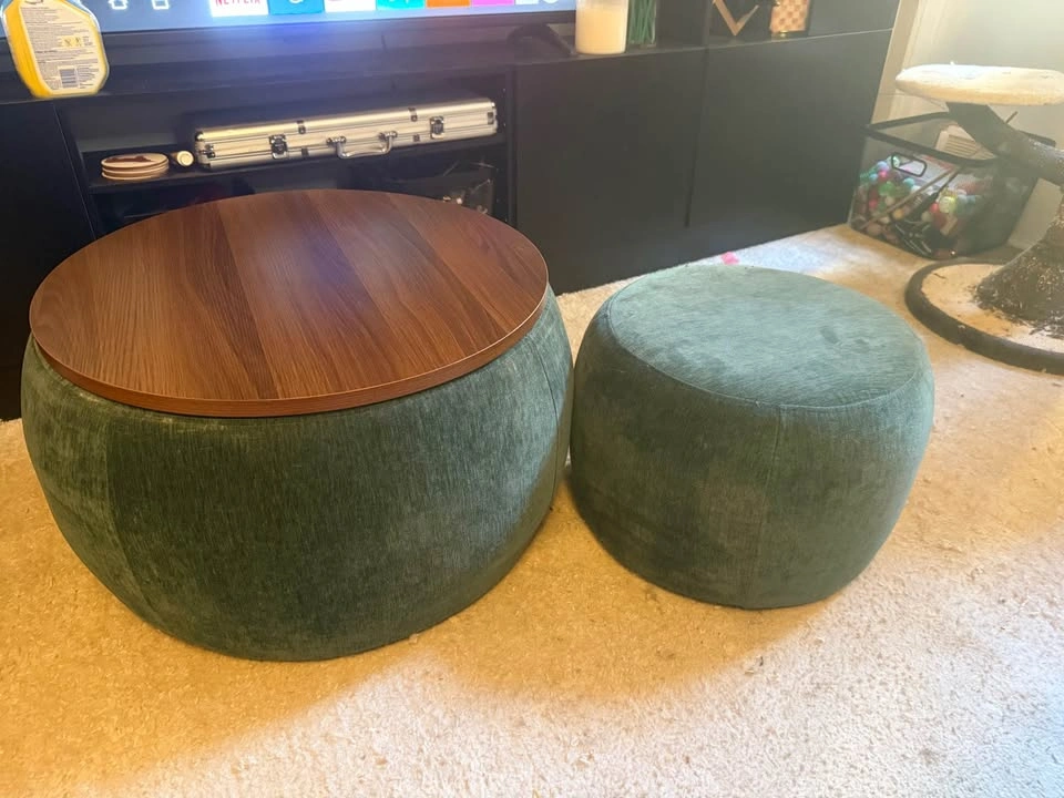 Round Upholstered Storage Coffee Table with Footstool - photo 3