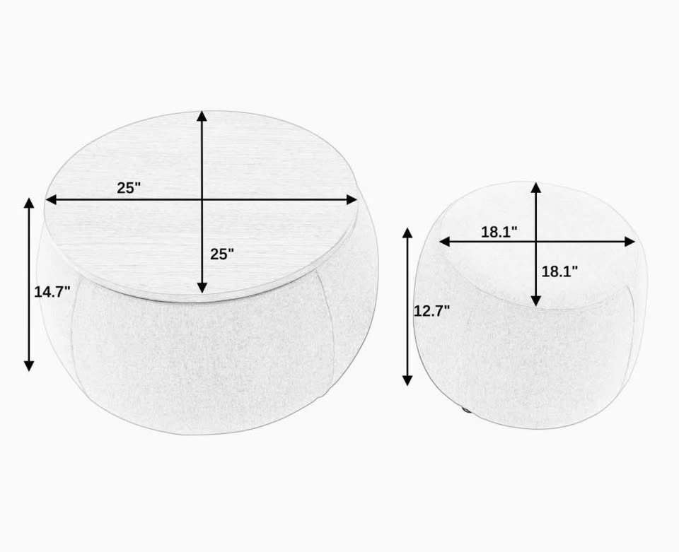 Round Upholstered Storage Coffee Table with Footstool - photo 4