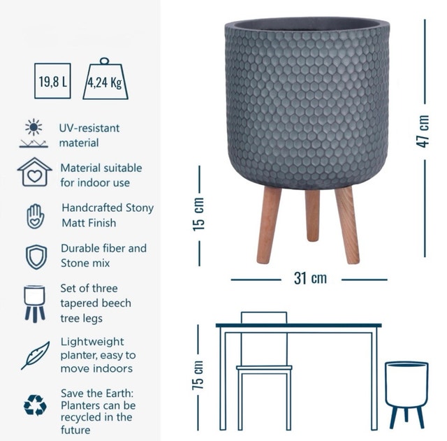 Stylish Grey Planter on Legs, D27 H47 cm - photo 2
