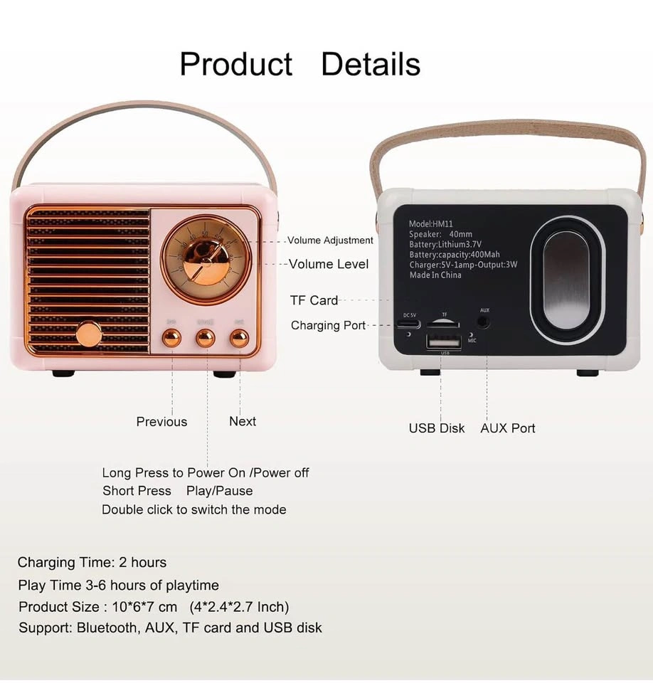 Vintage Style Mini Portable Wireless Speaker - photo 5