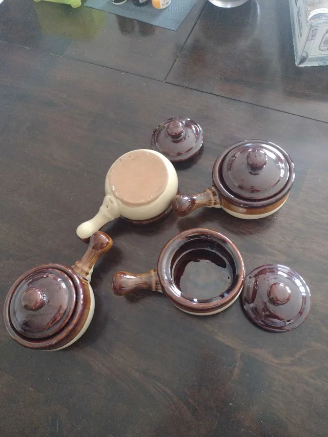 Hall Brown Drip Pottery French Onion Soup Bowls thumbnail