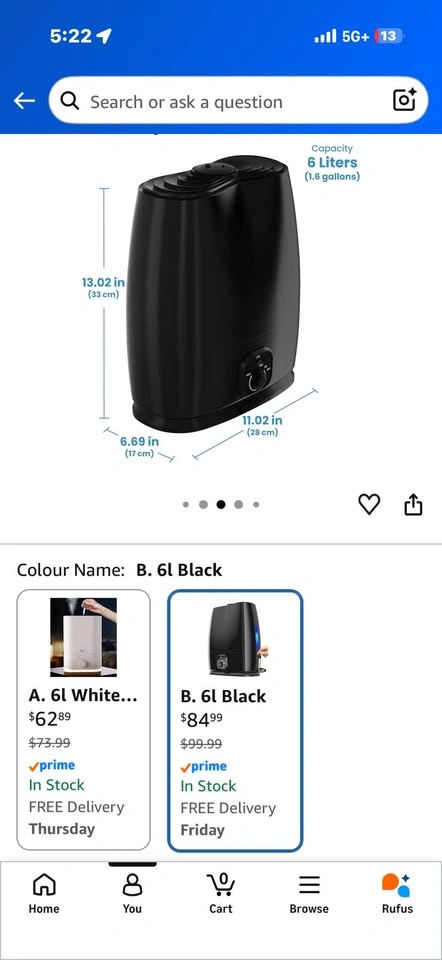 6L Ultrasonic Humidifier - Black - photo 3