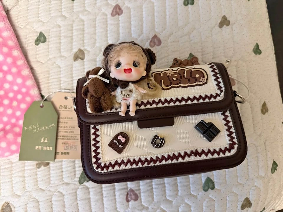 Brand New Handmade Lolita Doll Crossbody Bag, Cute Chocolate Bea