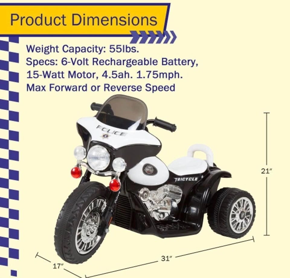 Brand New Lil’ Rider 6V Kids Police Motorcycle Ride-On Toy - photo 2