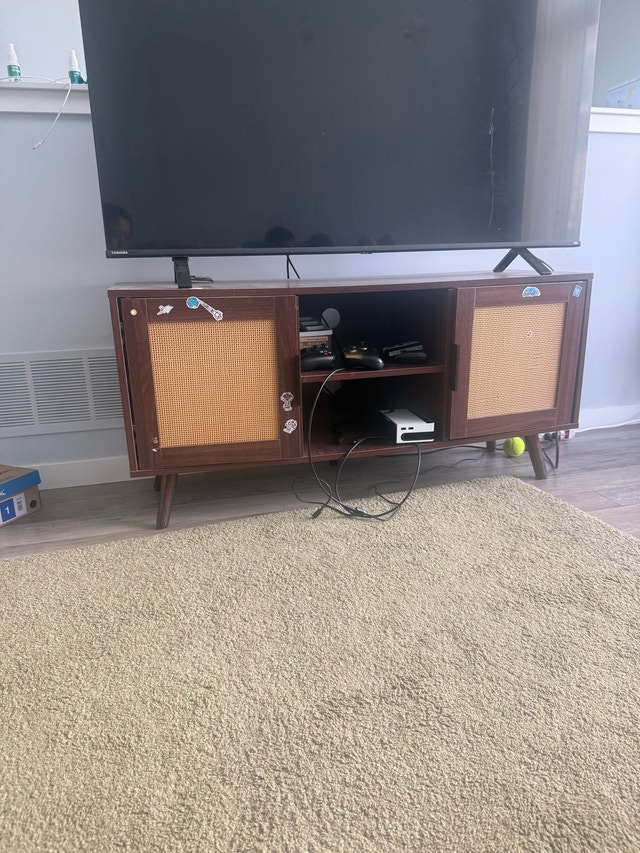 Mid-Century Modern Rattan Media Console