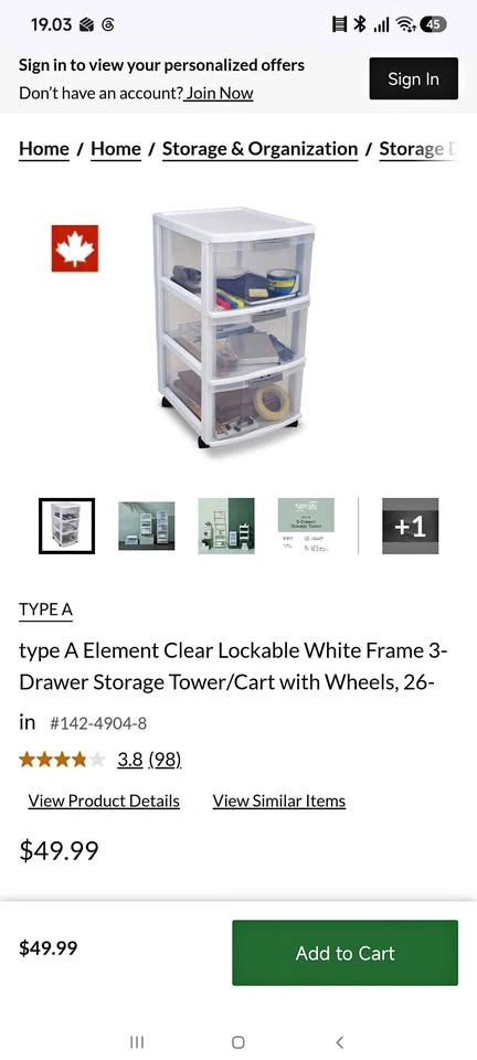 White plastic drawer storage unit
