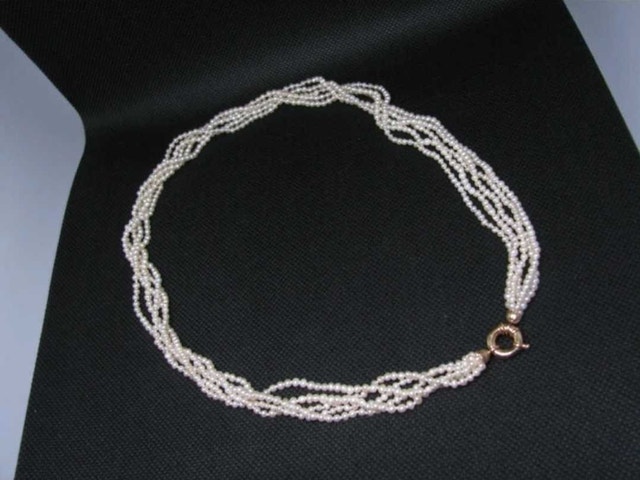 5 Strand 1mm Fresh Water Pearl Necklace - 16", Gold Clasp