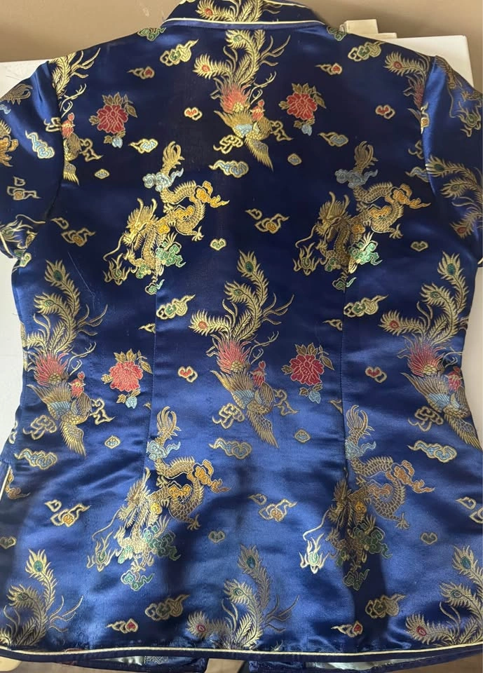Navy Blue Dragon and Phoenix Cheongsam Top - photo 2