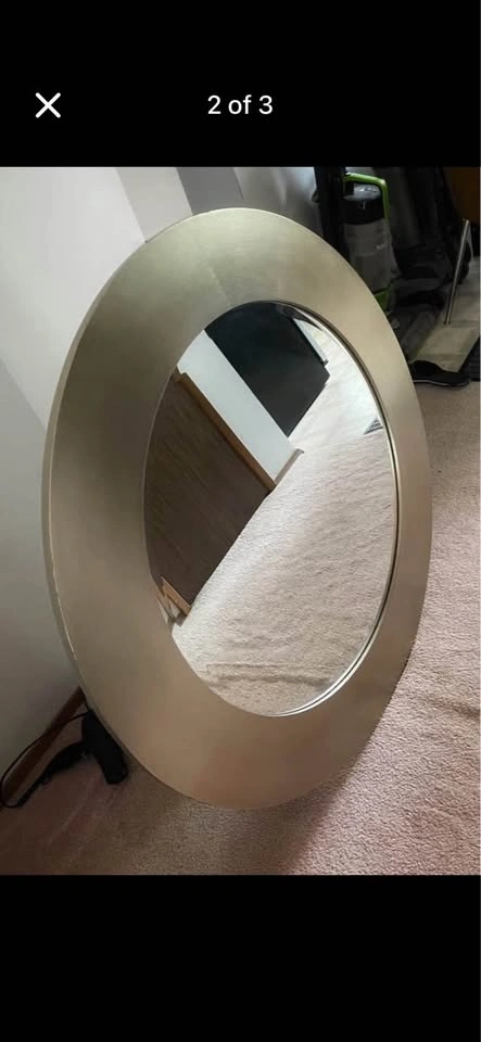 4 feet Large Round Wall Mirror with Brushed Silver/Gold Frame - photo 3