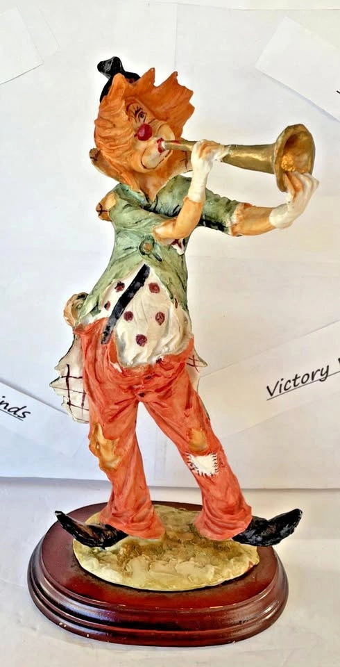Vintage Hobo Clown Figurine Playing Trumpet Capodimonte style