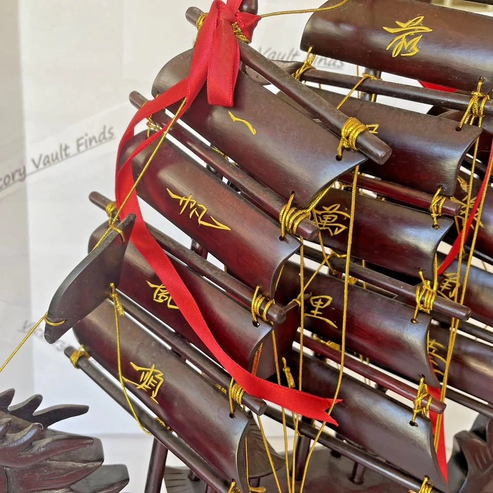 Vintage Chinese Carved Rosewood Dragon Sailboat Model - photo 3