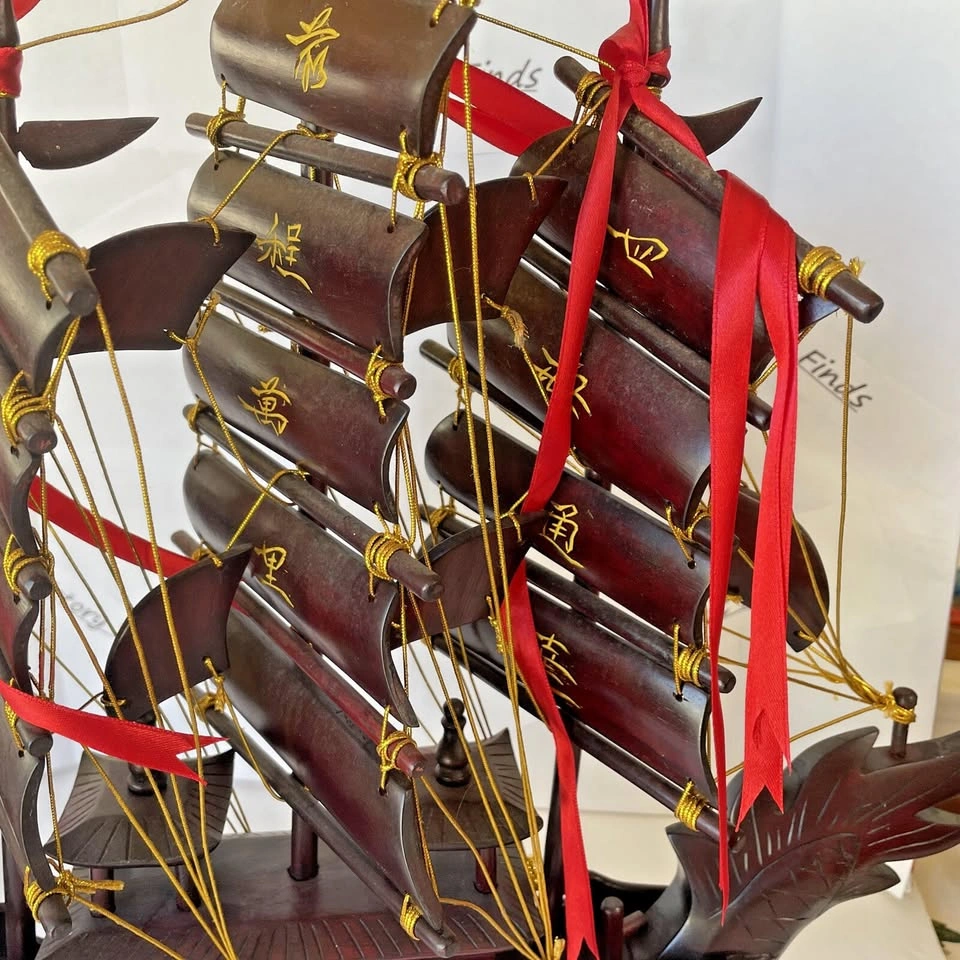 Vintage Chinese Carved Rosewood Dragon Sailboat Model - photo 4