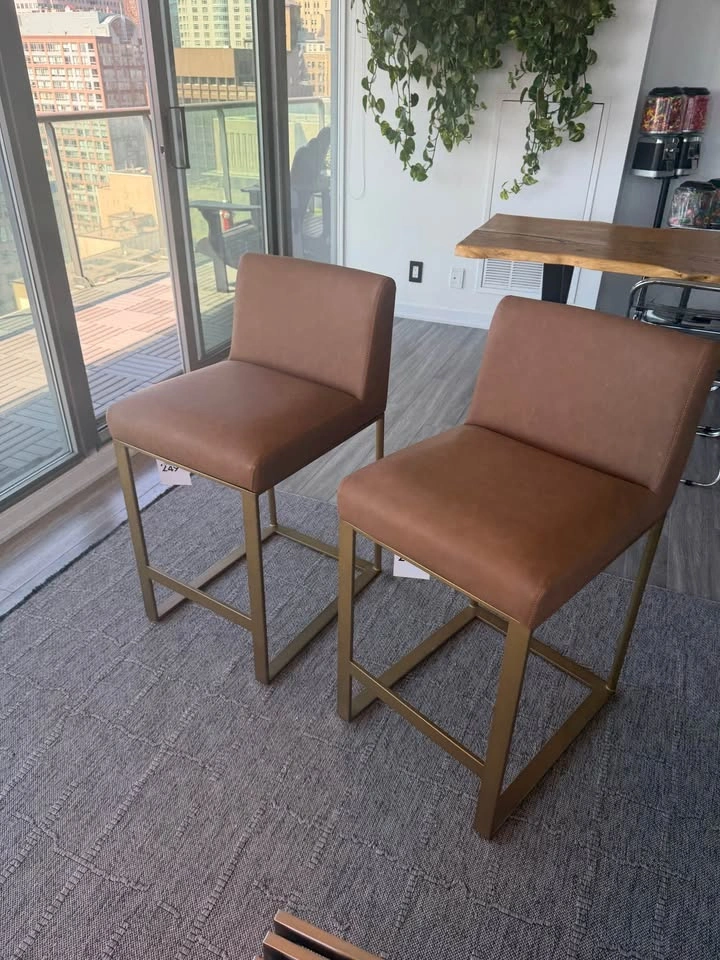 (SET OF 2 - BRAND NEW) Caramel Leather Bar Dining Chairs - photo 3