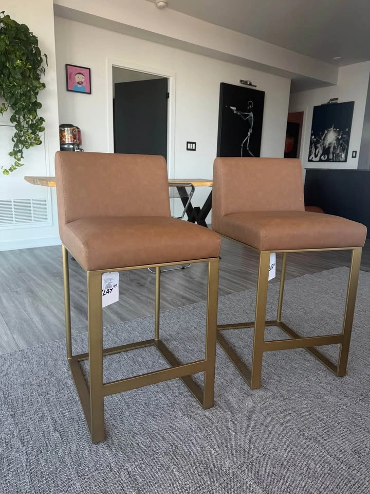 (SET OF 2 - BRAND NEW) Caramel Leather Bar Dining Chairs - photo 4