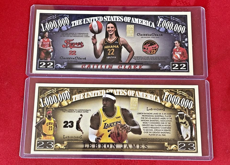 Lot of 2 NBA WNBA Novelty 1 Million dollar bills with 1g Silver