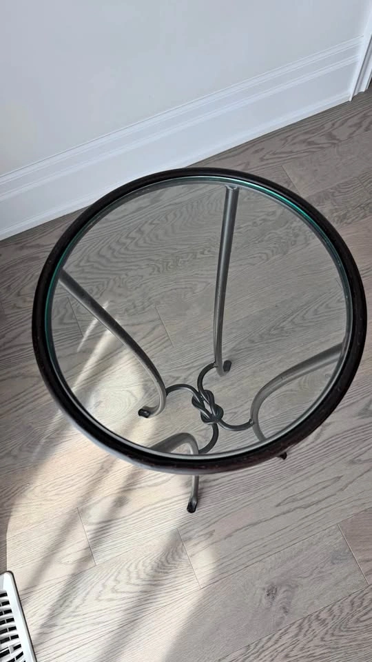 Modern Metal & Glass Pedestal Table – 28" High