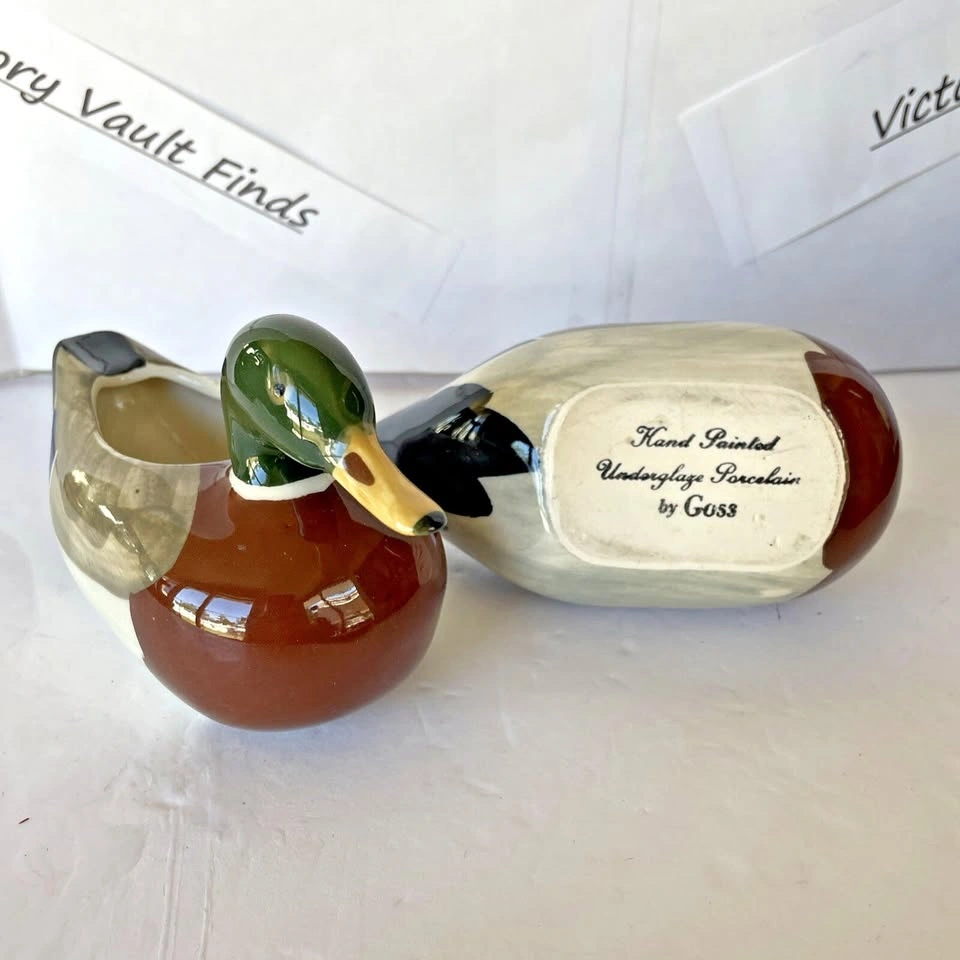 2 Vintage Goss Mallard Duck Hand Painted Porcelain Figurine