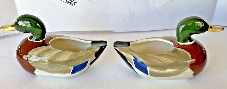 2 Vintage Goss Mallard Duck Hand Painted Porcelain Figurine - photo 4