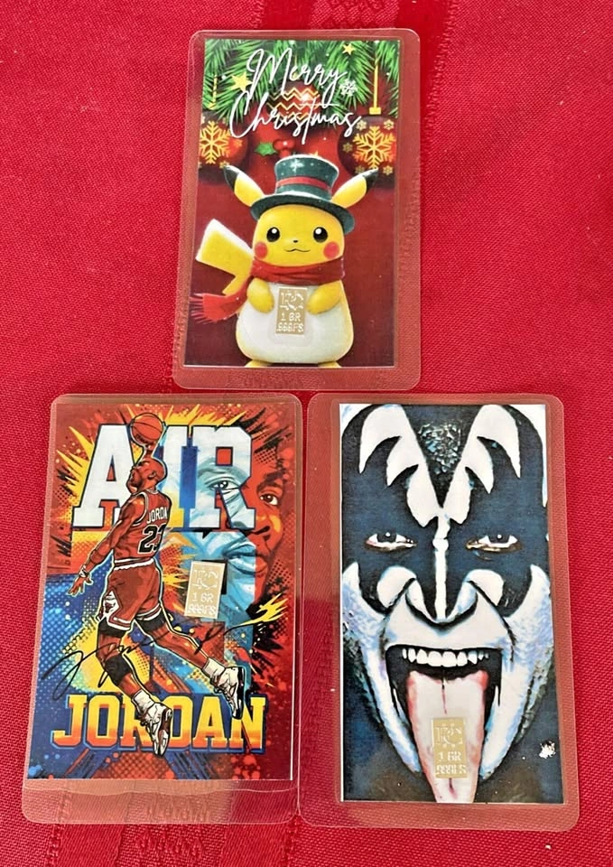 Lot of 3 1gr 999 Fine Silver Cards: Jordan, KISS, Pikachu
