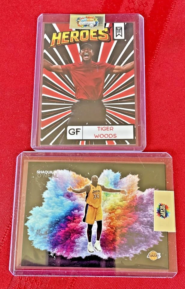 Lot of 2 Fan Art cards Shaquille O'neal Lakers Tiger Woods