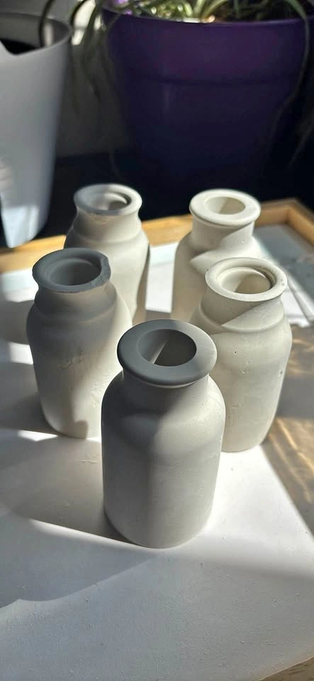 Set of 5 Small White Ceramic Bud Vases