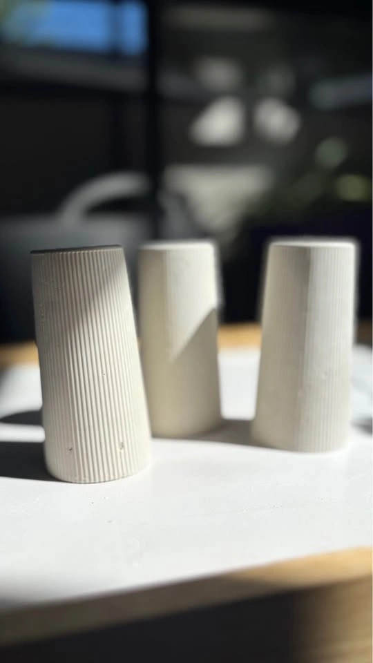 Set of 3 Ribbed Concrete Taper Candle Holders - photo 2