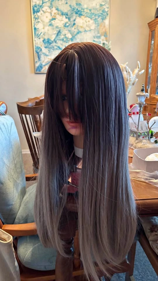 Natural Long Straight Hair Wig with Bangs (Ombre)