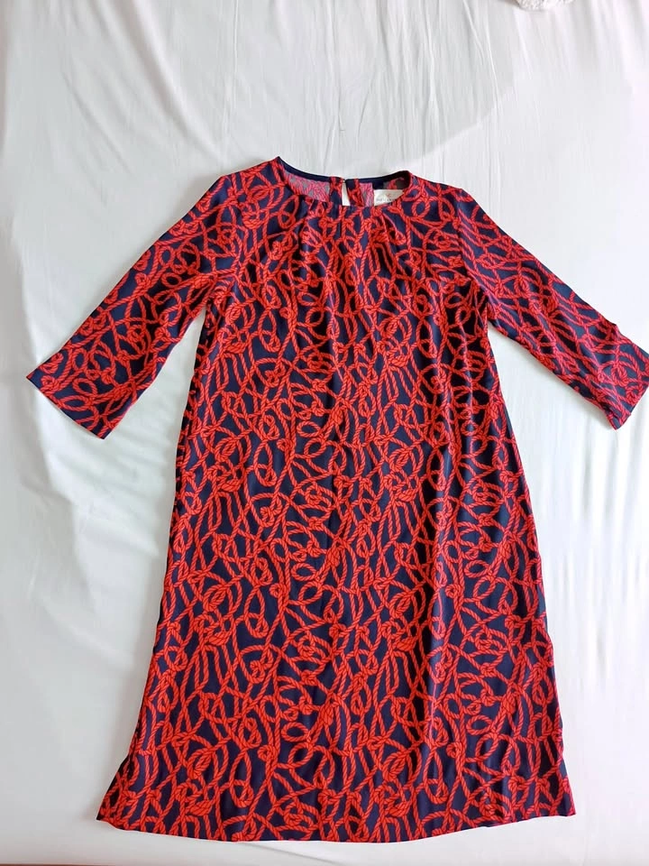 Navy & Red Rope Print Midi Dress