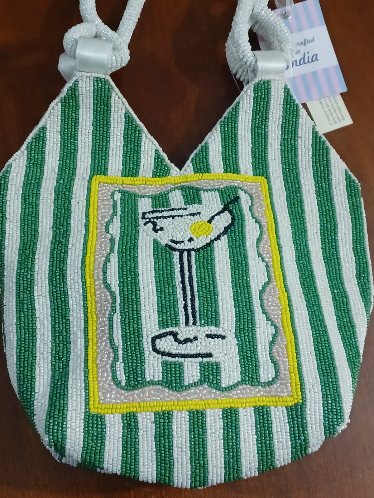 Handcrafted in India Martini Beaded Bag Green & White Striped - photo 2