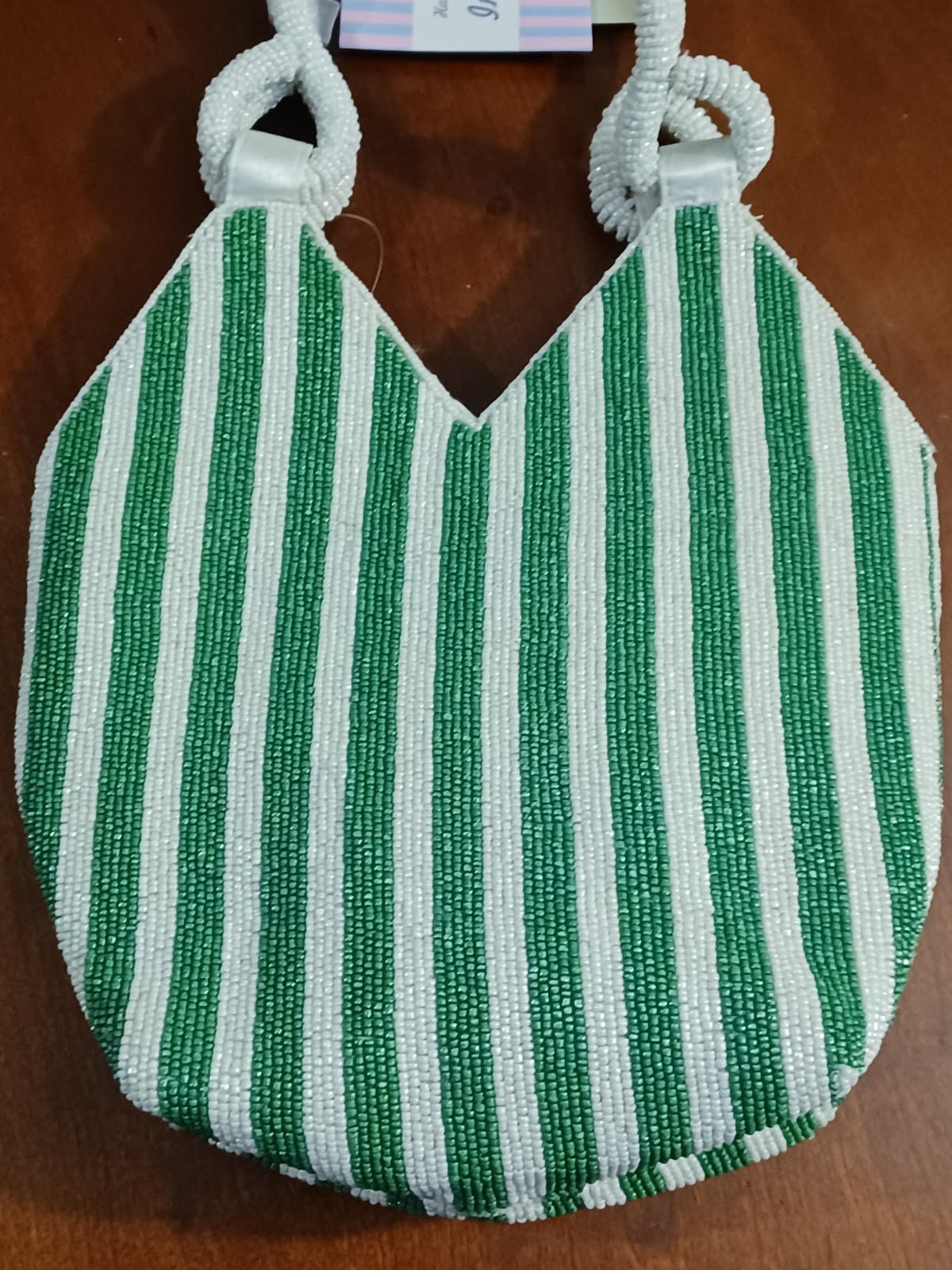 Handcrafted in India Martini Beaded Bag Green & White Striped - photo 3