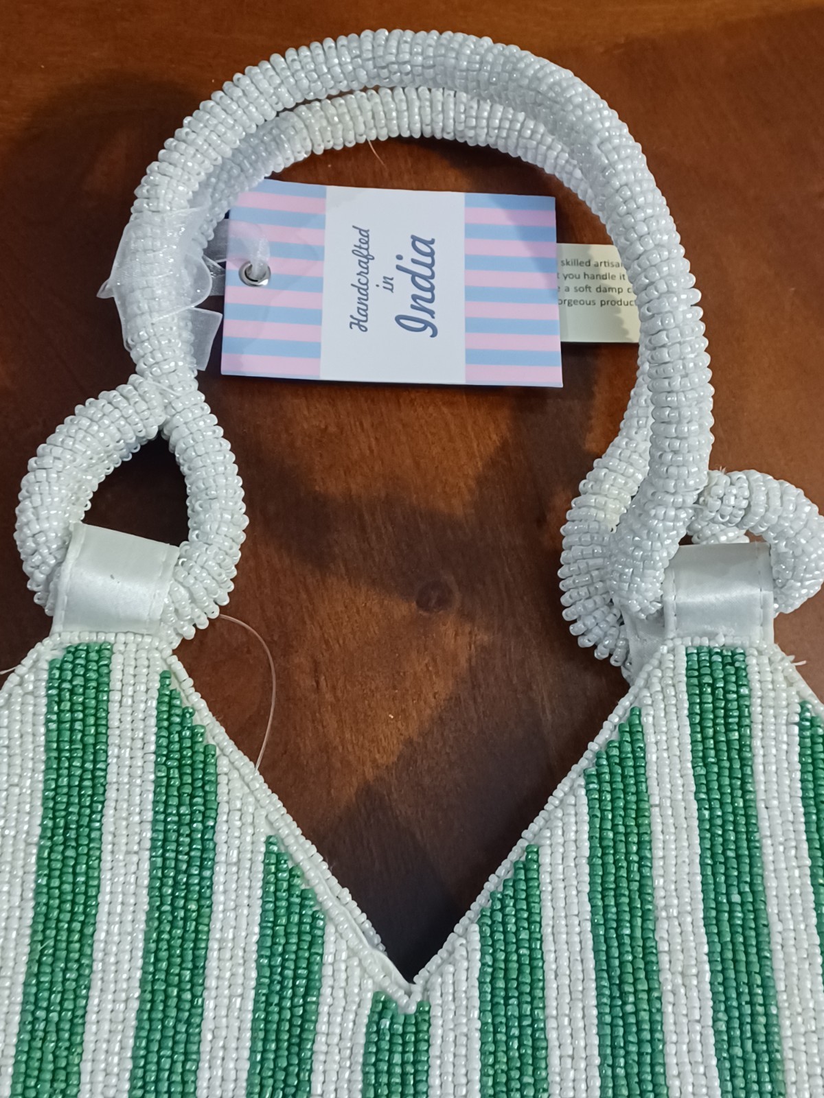 Handcrafted in India Martini Beaded Bag Green & White Striped - photo 4