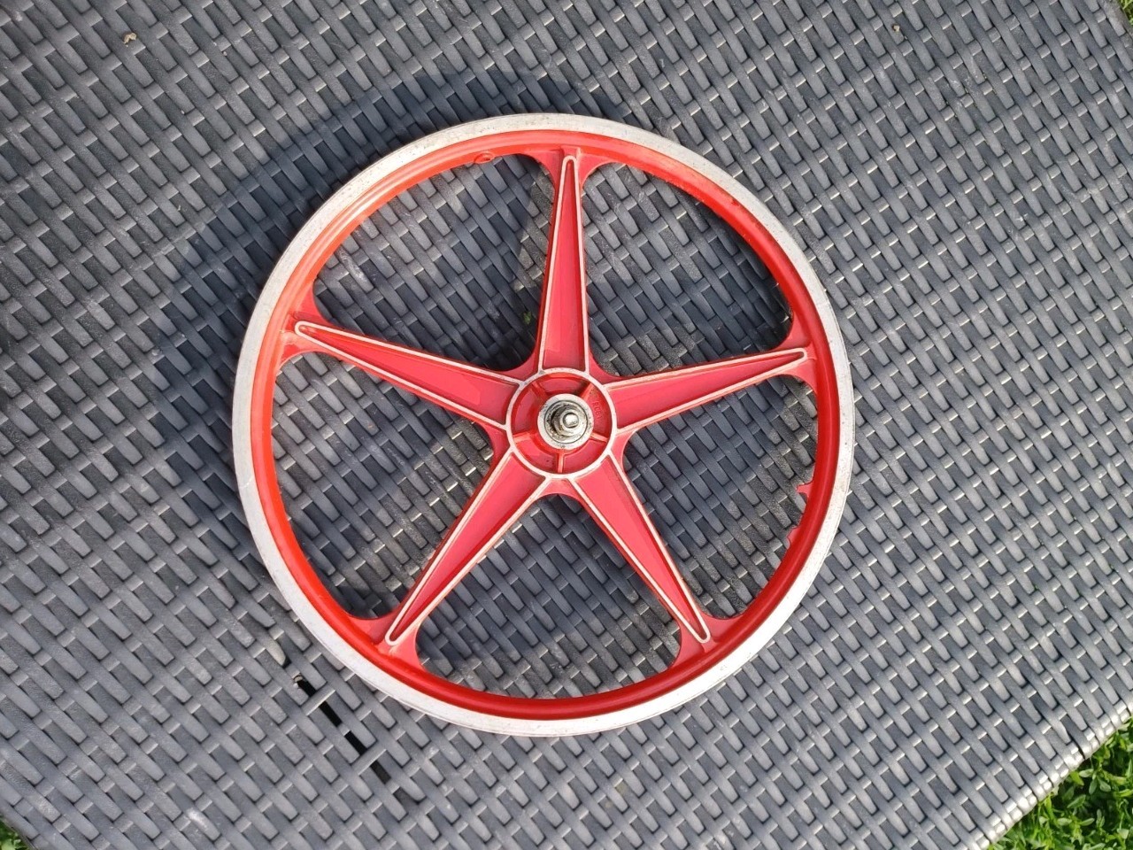 Vintage Lester Mag 20in BMX Front Wheel Red 5 Spoke Rim