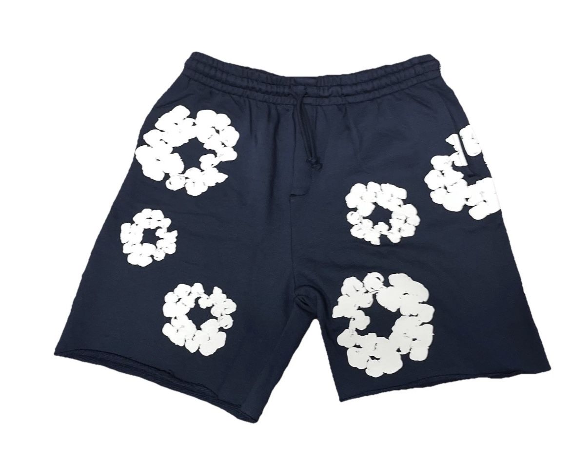 DENIM TEARS Navy Floral Cotton Sweat Shorts XL