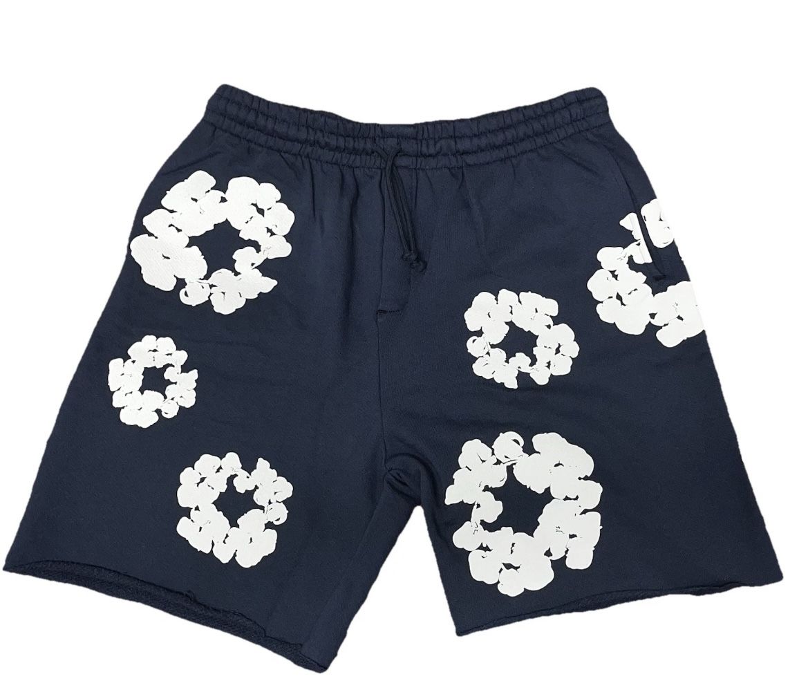 DENIM TEARS Navy Floral Cotton Sweat Shorts XL - photo 2