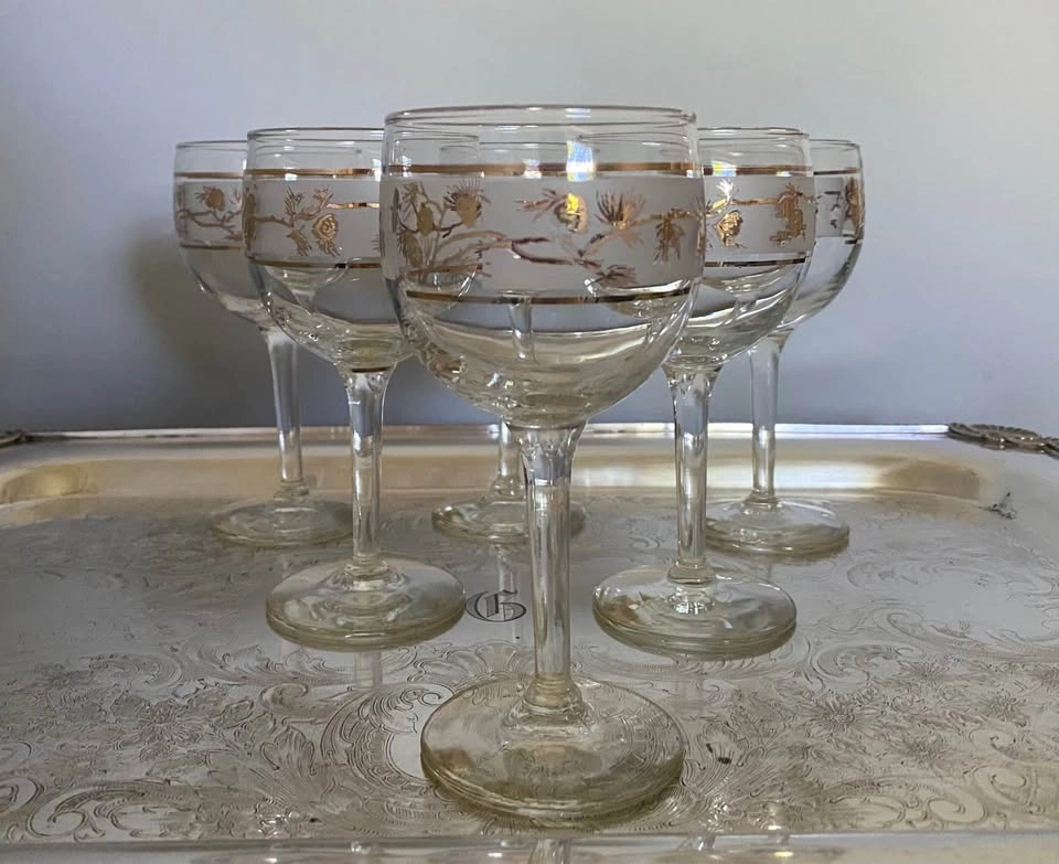 Set of 6 Vintage Libbey Golden Pinecone Stemware Wine Glasses - photo 2