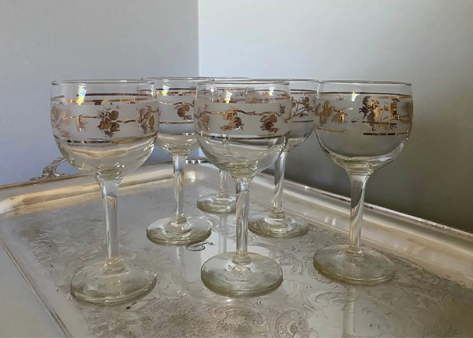 Set of 6 Vintage Libbey Golden Pinecone Stemware Wine Glasses - photo 4