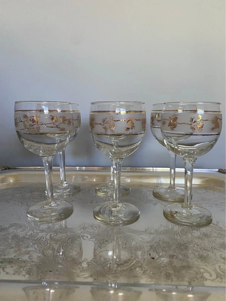 Set of 6 Vintage Libbey Golden Pinecone Stemware Wine Glasses - photo 5