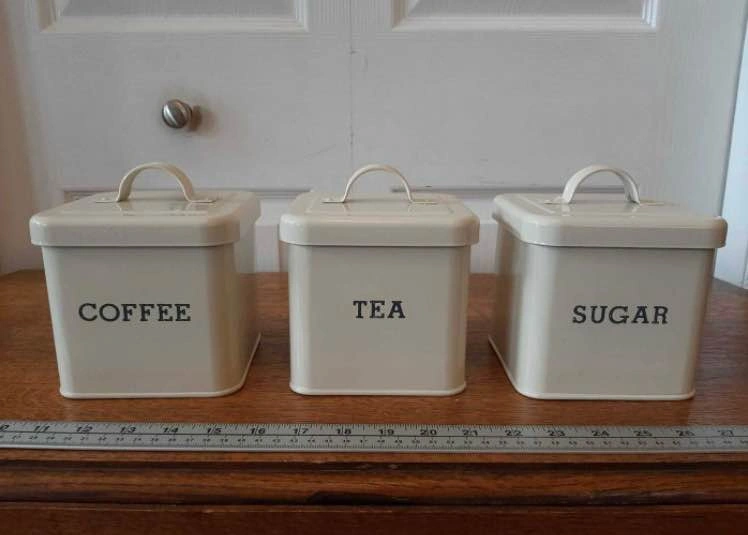 Set of 3 Cream Metal Coffee, Tea, and Sugar Canister - photo 2