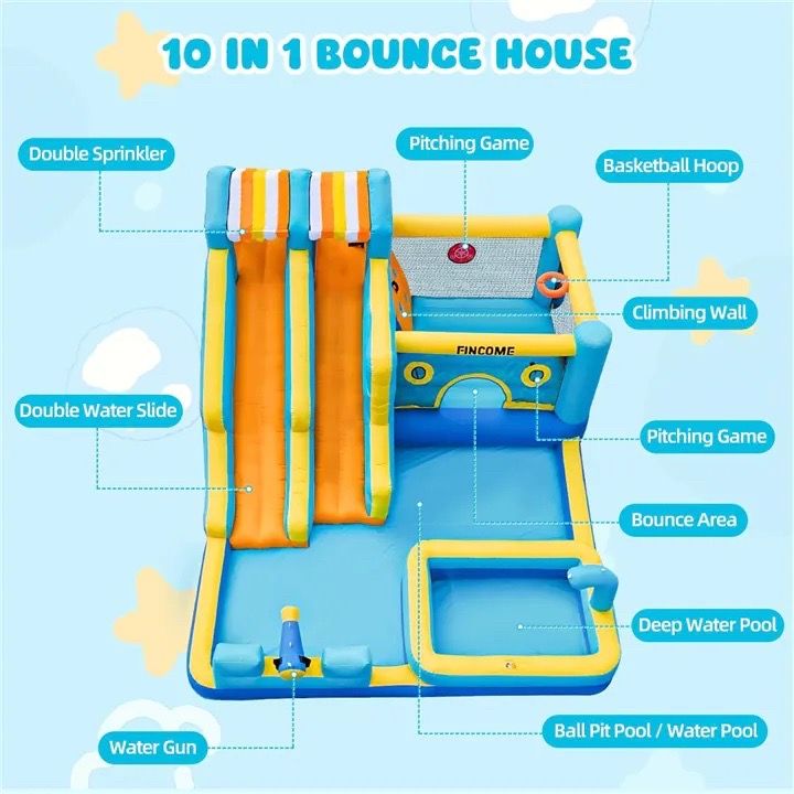 10-in-1 Inflatable Bounce House with Water Slide & Pool - photo 5