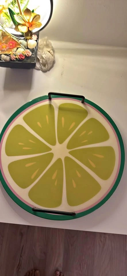Whimsical Round Lime Slice Serving Tray with Handles (15 inches)